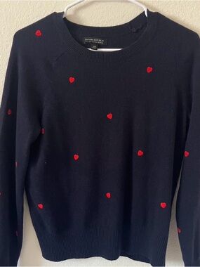 Banana Republic Women's Navy Sweater with Red Hearts 100% Merino Wool
